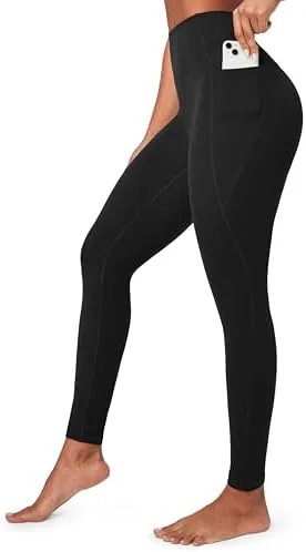 ewedoos compression leggings for women tummy control leggings with pockets workout high waisted no front seam yoga pants gym black