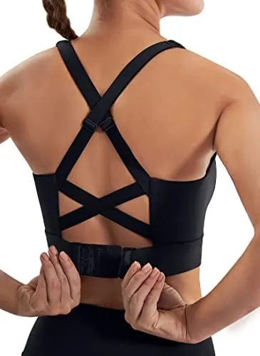 ewedoos high support sports bras for women adjustbale supportive high impact sports bra push up workout running bras black