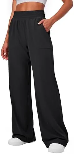 ewedoos wide leg pants woman lightweight sweatpants travel track work yoga dress pants high waisted with pockets casual black