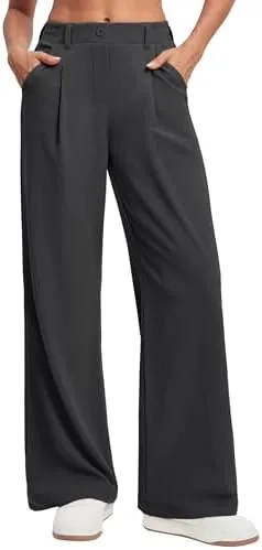 ewedoos wide leg pants woman stretchy work dress pants women trendy 2026 business casual outfits comfort fit slacks trousers charcoal