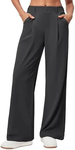 ewedoos wide leg pants woman stretchy work dress pants women trendy 2026 business casual outfits comfort fit slacks trousers gray