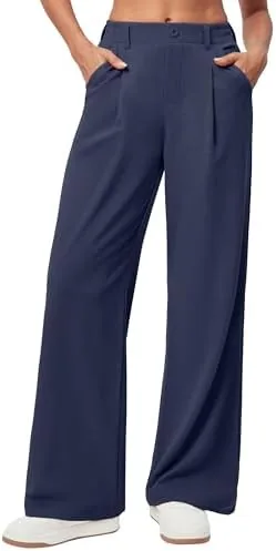 ewedoos wide leg pants woman stretchy work dress pants women trendy 2026 business casual outfits comfort fit slacks trousers navy